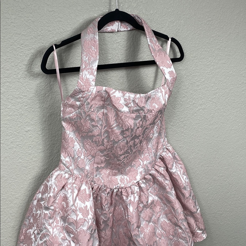 NWT Atoir Winnie Halter Dress Mini Vintage Pink Floral Jacquard Sz 8 - Picture 5 of 15